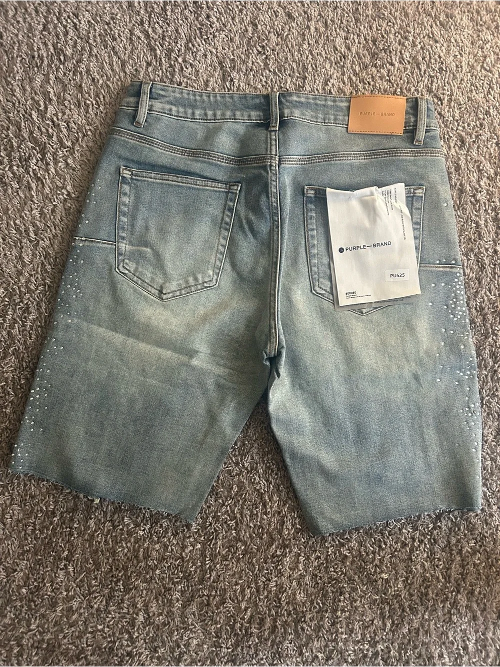 Men's Light Blue Embellished Denim Shorts by PURPLE